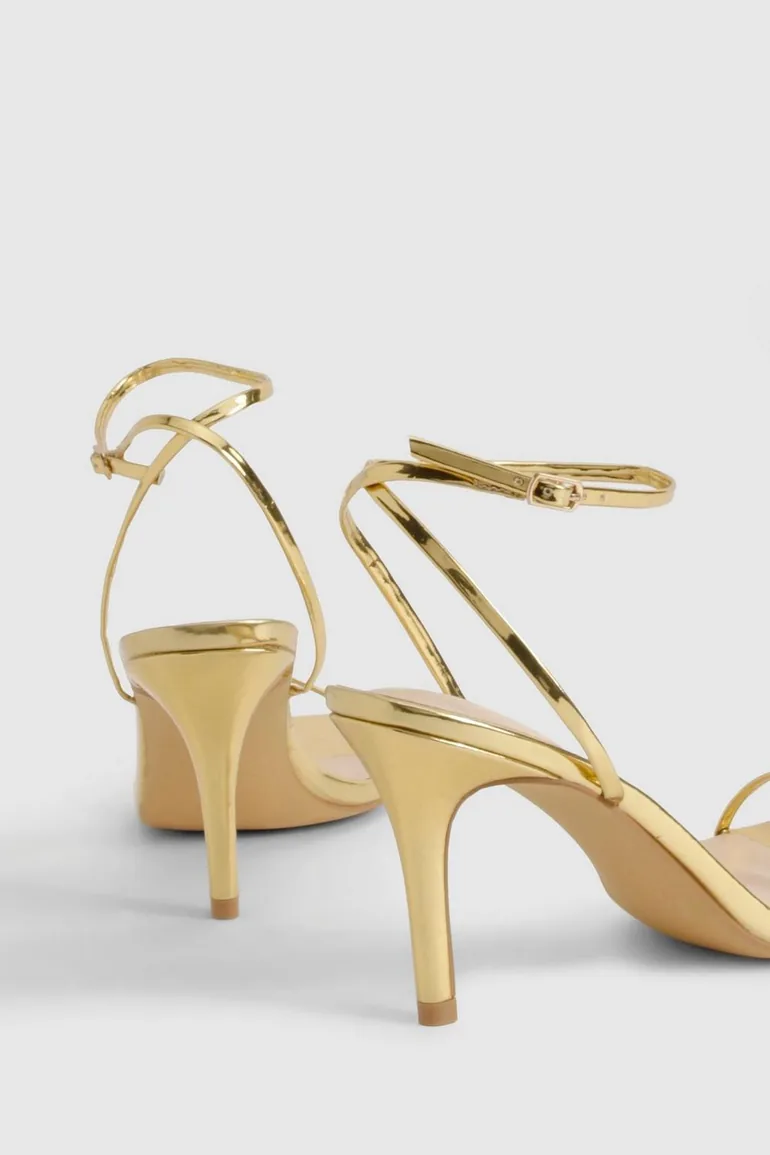 Wide Fit Metallic Barely There Low Stiletto Heels - gold - 3