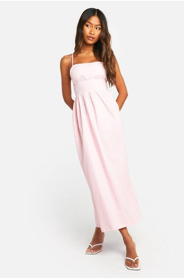 Tie Back Poplin Midaxi Dress - pink