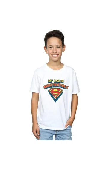 DC Comics Boys Superman My Dad Is Indestructible T-Shirt - White