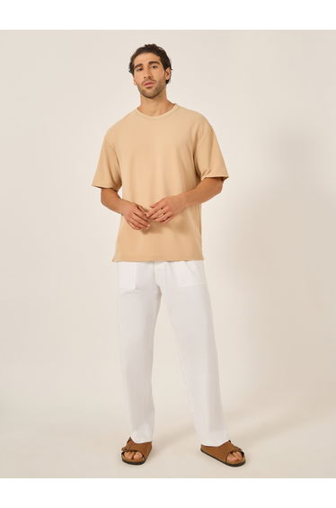 Slub Twill Relaxed Fit Pants with Drawcord Waistband