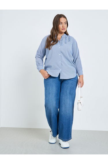 Plus Size Striped Ruffle Detail Shirt