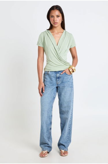 Modal Deep Drape Short Sleeve Top - sage