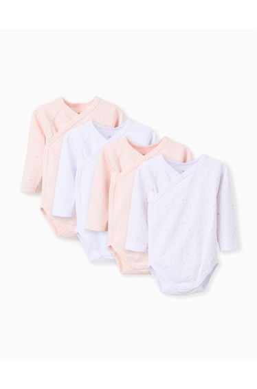Pack of 4 Cotton Bodysuits for Newborn Girls and Babies 'Stars', White/Pink