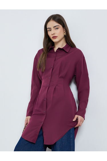 Purple Longline Shirt with Fold Pleat