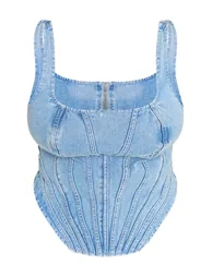 Plus Vintage Light Wash Seam Detail Denim Corset - 4