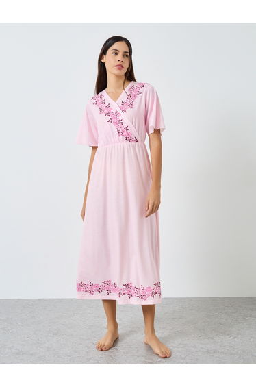 Pink Floral Print Wrap Nightdress