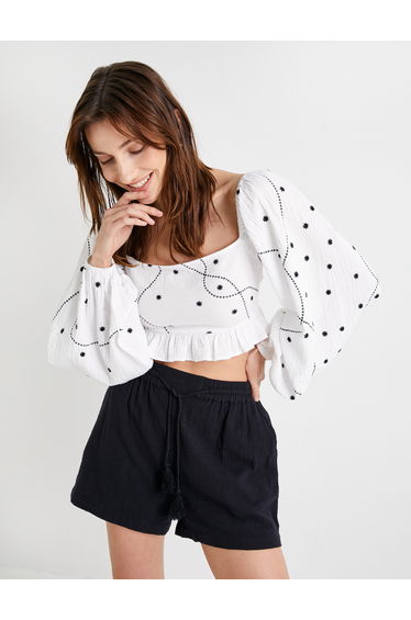 Puff Sleeve Crop Blouse