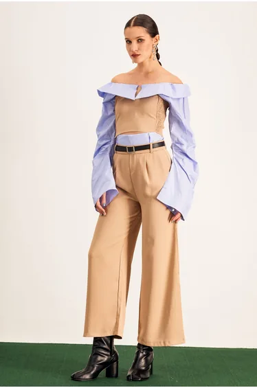 Ardice Off Shoulder Buckle Pants Set