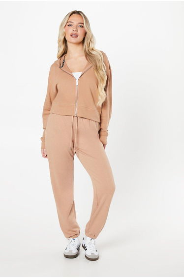 Metallic Bubble Logo Full Zip Hoodie Tan