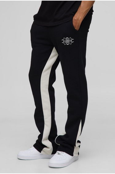 Slim Stacked M Star Flare Gusset Joggers - black