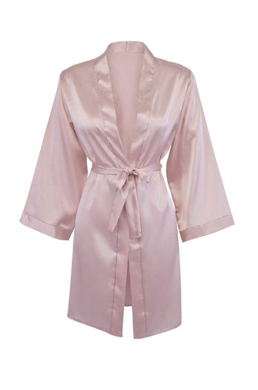 Pink 100% Polyester Plain Satin Woven Dressing Gown
