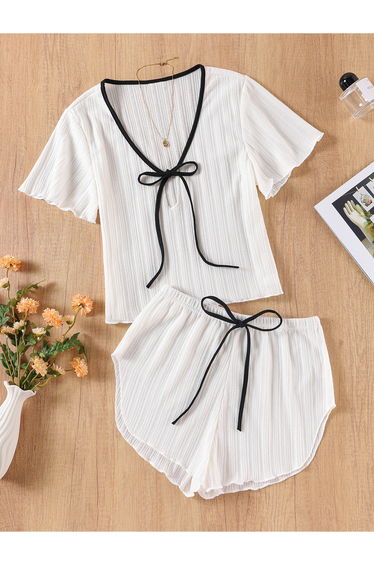 Tie-Up Textured Top and Shorts Set