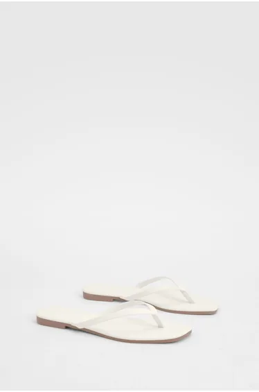 Square Toe Flip Flops - white