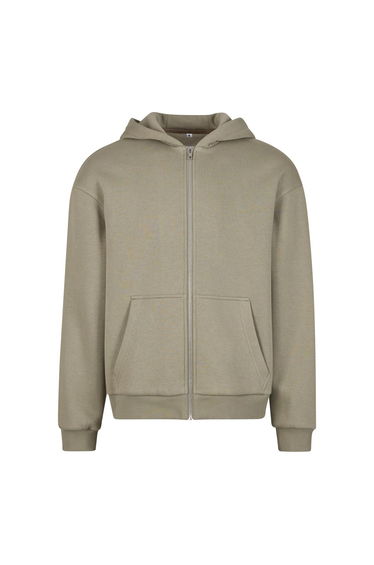 Build Your Brand Unisex Adult Fluffy Full Zip Hoodie - Pale Olive