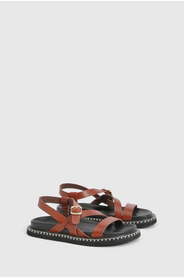 Cross Over Detail Platform Sandals - brown