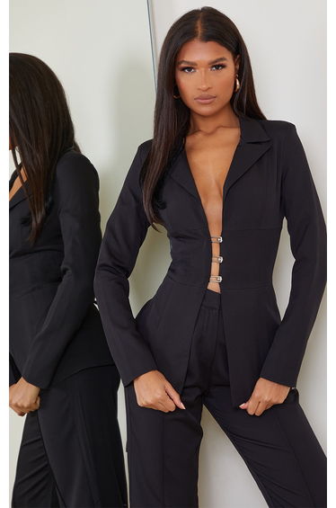 Black Fitted Lace Up Back Blazer