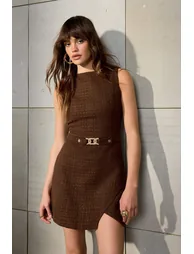 Brown Straight Accessory Detail Short / Mini Woven Dress - 1