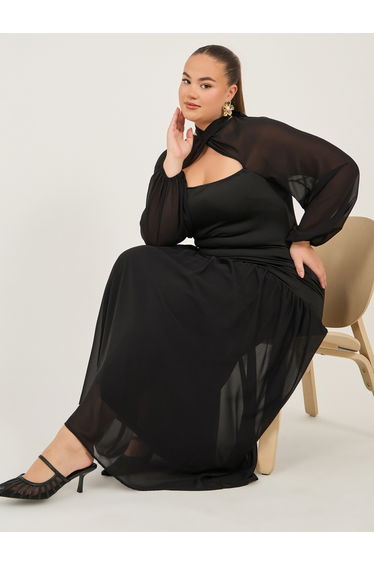 Plus Size Long Sleeves A-Line Maxi Dress