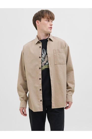 Brown Cotton Blend Plain Shirt
