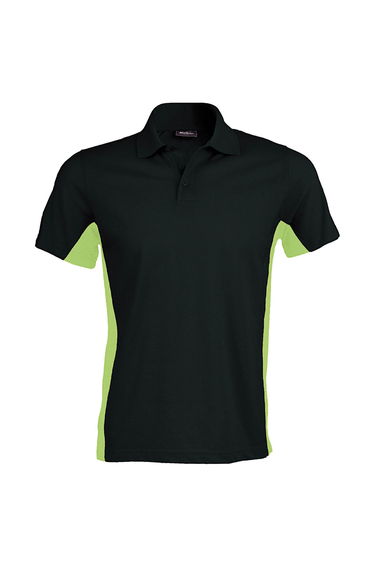 Kariban Mens Short Sleeve Flag Polo Shirt (Dual Colour) - Black/Lime