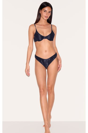 Navy Metallic Crinkle High Leg Bikini Bottoms