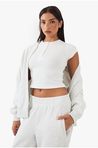 DSGN Studio Button Detail Embroidered Short Sleeve Top - white