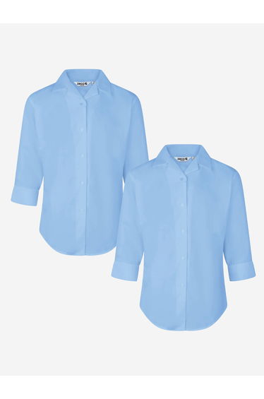 Zeco Girls School Fitted 3/4 Sleeve Non Iron Blouse Twin Pack in Blue