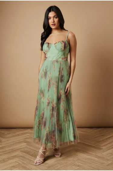 فستان ميدي بتفصيلة كورسية بطبعة أزهار 