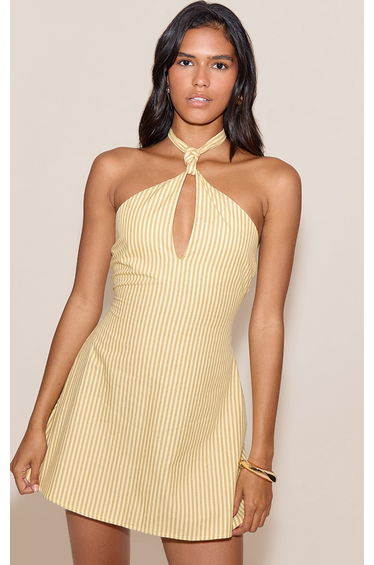 Lemon Striped Halterneck Shift Dress