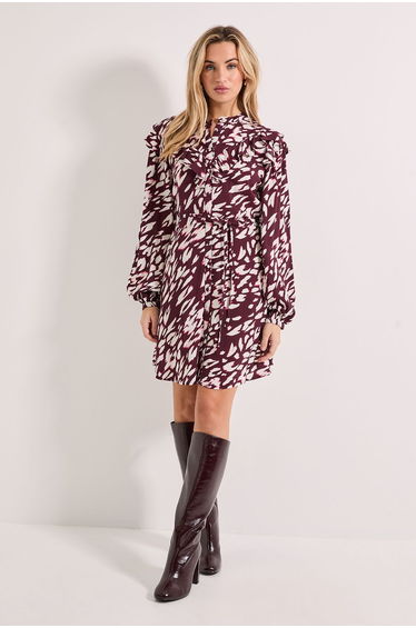 Animal Frill Yoke Belted Mini Shirt Dress