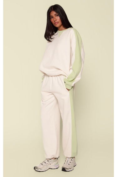 Cream Contrast Panel Oversized Sweatshirt