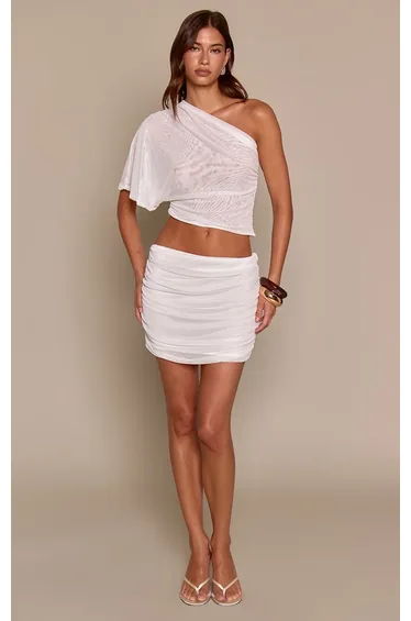 White Mesh Low Rise Mini Skirt Co-ord