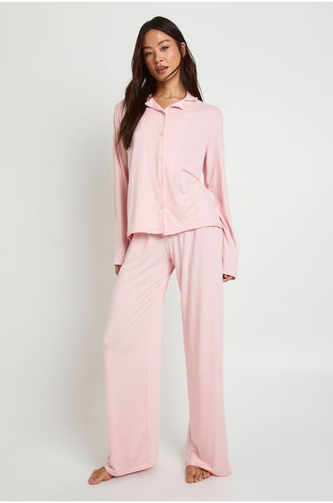 Tall Long Sleeve Shirt & Trousers Pyjama Set - baby pink