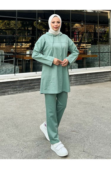 Modest Longline Hooded Top Tracksuit Set