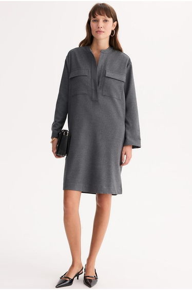Flannel Shift Dress with Long Sleeves