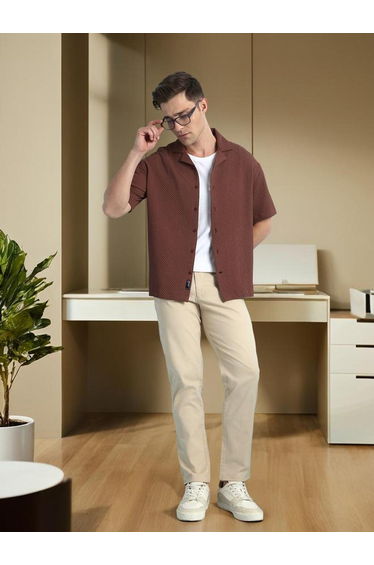 Men Cuban Collar Textured Relaxed Fit Shirt