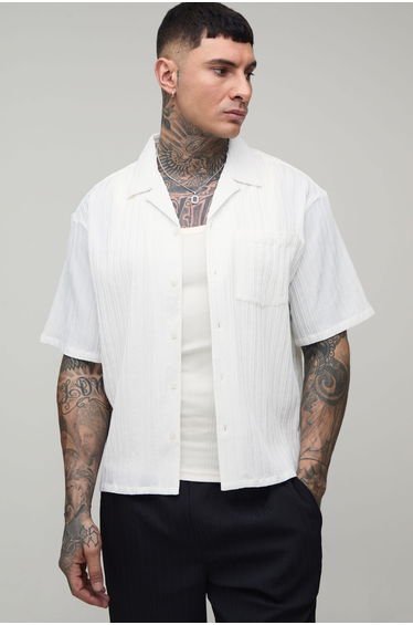 Tall Oversized Boxy Fit Short Sleeve Irregular Pleat Shirt - white