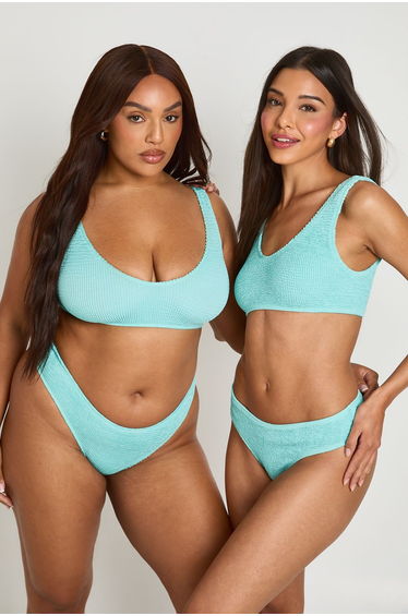 Premium One Size Fits All Crinkle Scoop Bikini Top - aqua