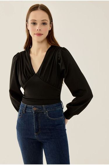 Slim Fit V-Neck Balloon Sleeve Bodysuit