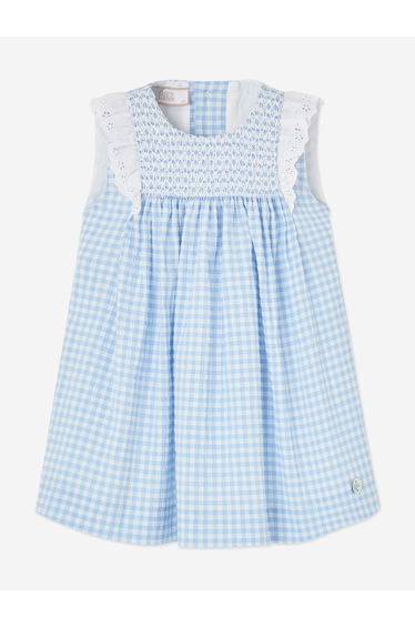 Paz Rodriguez Girls Sleeveless Gingham Dress in Blue