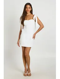 Tailored Sweetheart Neck Tie Shoulder Shift Dress - ivory