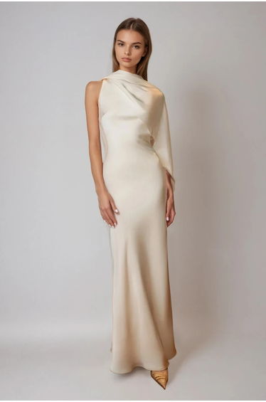 Drago Draped Back Satin Maxi Dress