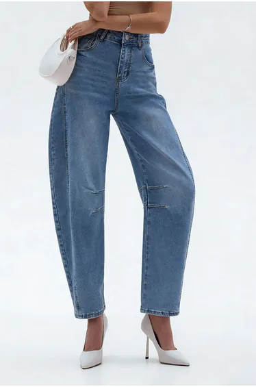 Denim Buton Pocket Wide Leg Barrel Jeans