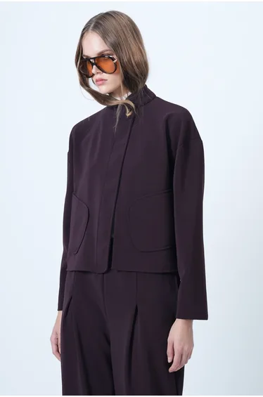 Women's Plum Judge Collar Poncho Jacket with Pocket