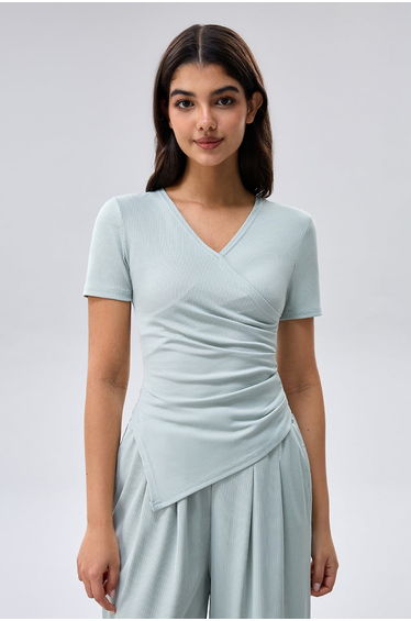 Ribbed Wrap Neck Top