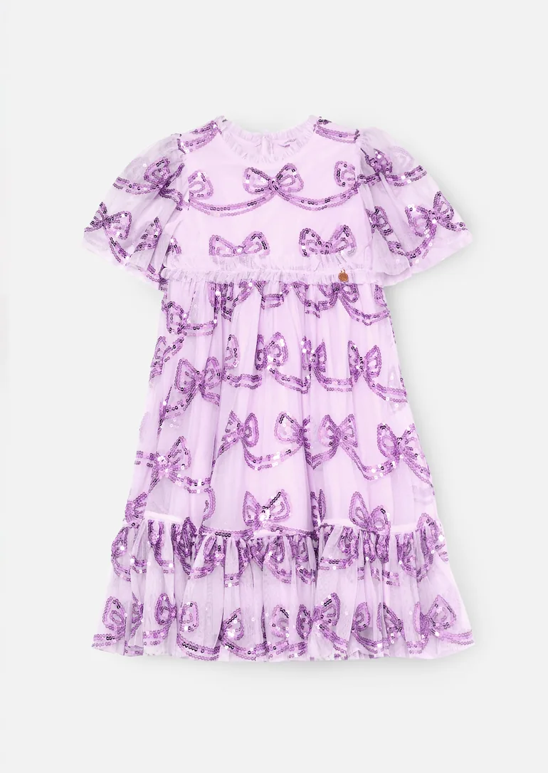 Delta Purple Bow Sequin Mesh Dress - 1