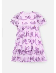 Delta Purple Bow Sequin Mesh Dress - 1