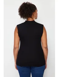 Black High Neck Zipper Knitted Blouse - 5