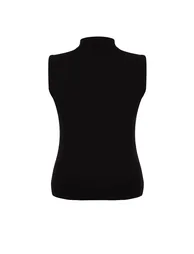 Black High Neck Zipper Knitted Blouse - 6