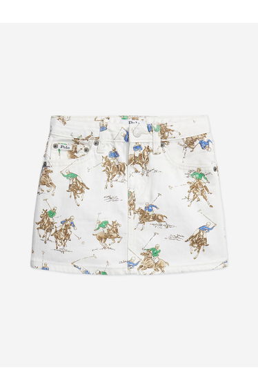 Ralph Lauren Girls Polo Player Denim Skirt in White